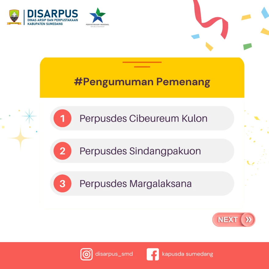 Perpusdes Cibeureum Kulon Raih Juara 1 Perpustakaan Terbaik se-Kabupaten Sumedang Tahun 2025
